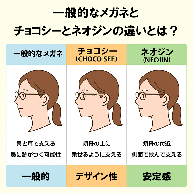 一般的なメガネと「チョコシー」「ネオジン」の違いとは？